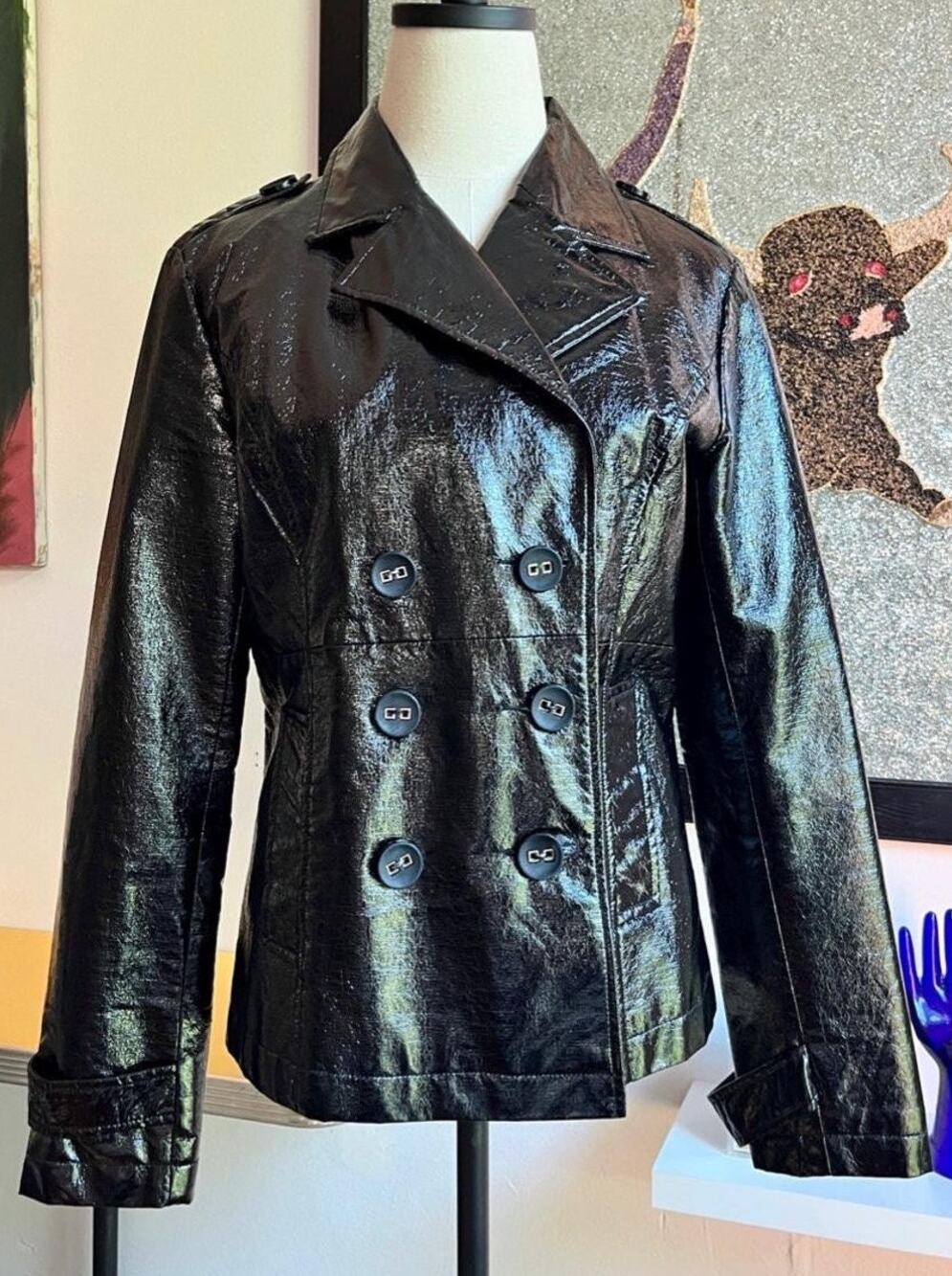 Vintage Y2K Black Jacket | Double Breasted Moto | Cropped Tailored Fit | S